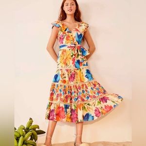 FARM Rio “Mary’s Garden” frill top midi dress, Sz L